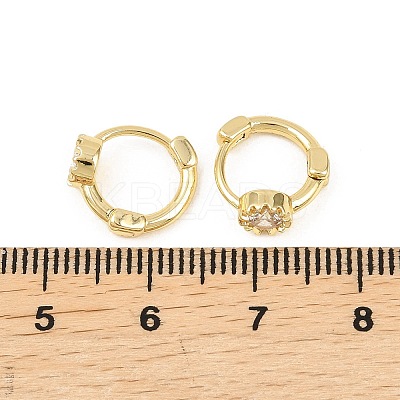 Flower Brass Micro Pave Clear Cubic Zirconia Hoop Earrings EJEW-D348-16G-1