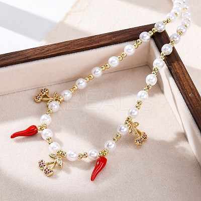 Brass Micro Pave Clear Cubic Zirconia Beaded Necklaces NJEW-Z059-06G-02-1