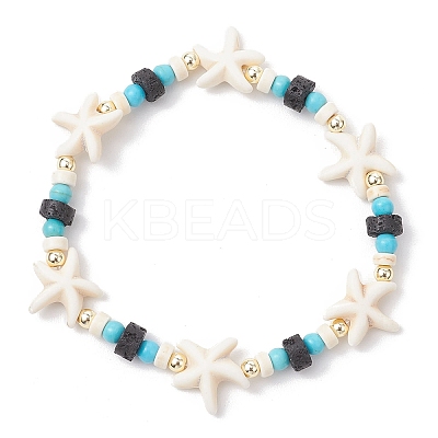 Synthetic Turquoise & Natural Lava Rock Beads Stretch Bracelets for Men Women BJEW-JB11988-04-1