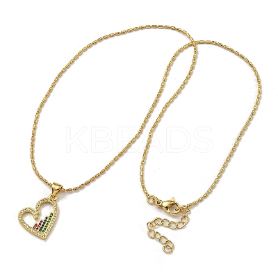 Brass Micro Pave Colorful Cubic Zirconia Peach Heart Pendant Necklaces for Women LS-NJEW-Q346-01G-02-1