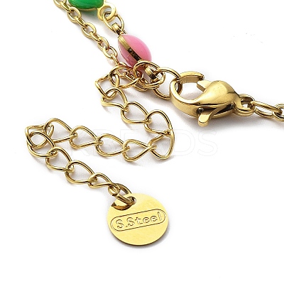 Ion Plating(IP) 304 Stainless Steel Cable & Enamel Heart Link Chains Double Layer Necklace NJEW-C012-01G-1