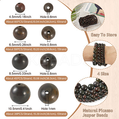4 Strands 4 Styles Natural Polychrome Jasper & Picasso Stone & Picasso Jasper Bead Strands G-TA0002-16-1