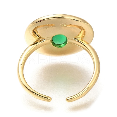 Rack Plating Flat Round Brass Glass Open Cuff Rings for Women RJEW-M022-24G-1