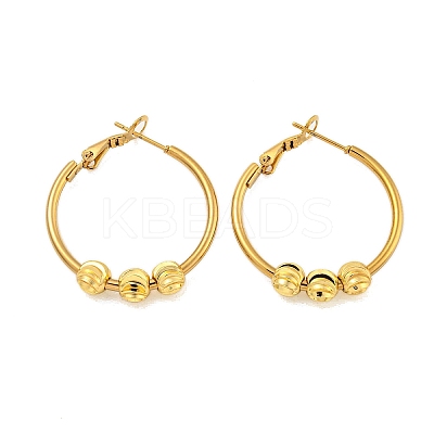 PVD Vacuum Plating 201 Stainless Steel Beaded Hoop Earrings with 304 Stainless Steel Pin for Women EJEW-F280-25G-1