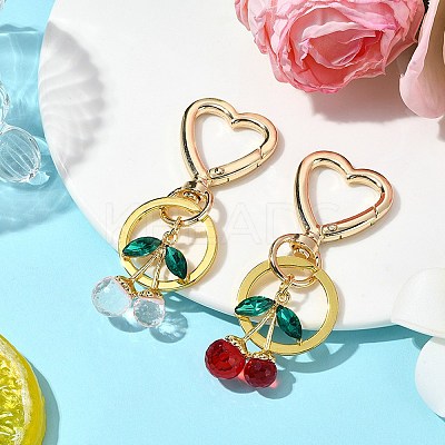 Cherry Alloy & Glass Pendant Decoration HJEW-SW00115-01-1