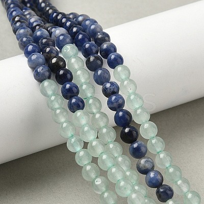 Chakra Natural Red Jasper & Yellow Jade & Green Aventurine & Tiger Eye & Sodalite & Amethyst Beads Strands G-NH0002-E02-4mm-1