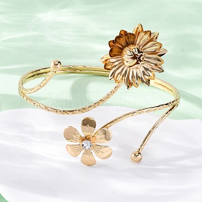 Lotus Alloy Arm Cuff Bangles for Girl Women AJEW-A063-01D-G-1