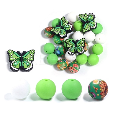 25Pcs Butterfly & Round Silicone Focal Beads SIL-L005-02C-1
