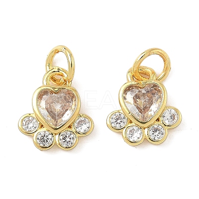 Brass Pave Cubic Zirconia Paw Print Charms KK-I355-17G-06-1