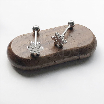 316L Surgical Stainless Steel Snowflake Straight Barbell 15 Gauge Piercing Tongue Rings for Women Men FS-WGAECD9-01-1