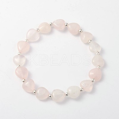 Heart Rose Quartz Stretch Bracelets X-BJEW-JB02066-03-1