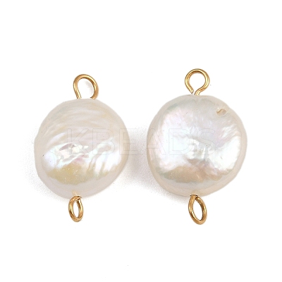Natural Freshwater Pearl Keshi Pearl Flat Round Connector Charms STAS-D378-20G-1