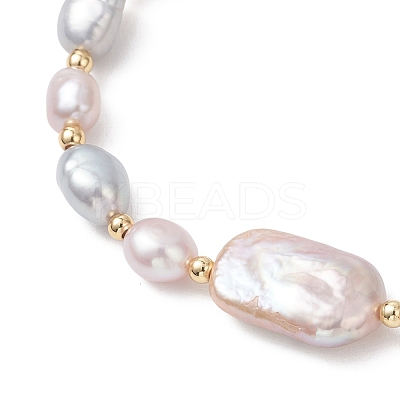 Natural Cultured Freshwater  Pearl & Brass Beads Stretch Bracelet for Women BJEW-JB13209-1