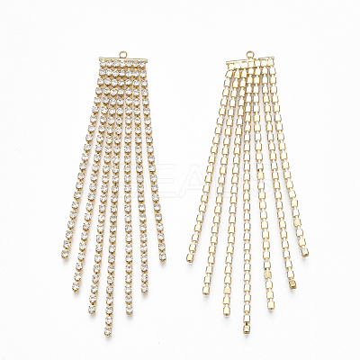 Brass Cubic Zirconia Big Chain Tassel Pendants KK-S348-240G-1