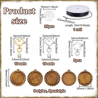 DIY Blank Dome Wood Flat Round Pendant Keychain Kits DIY-GA0007-43-1