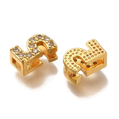 Rack Plating Number Brass Micro Pave Clear Cubic Zirconia Silde Charms KK-A231-13F-1