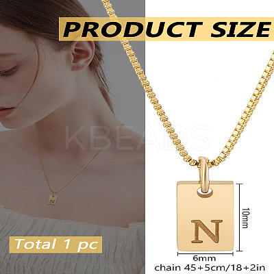 1Pc Stainless Steel Letter Rectangle Pendant Necklaces NJEW-LP0001-34N-G-1