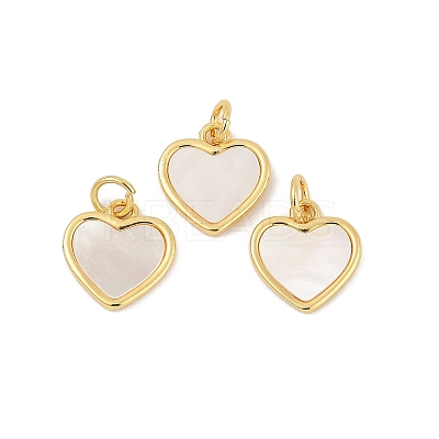 Brass Pave Natural White Shell Heart Charms KK-U055-27G-1