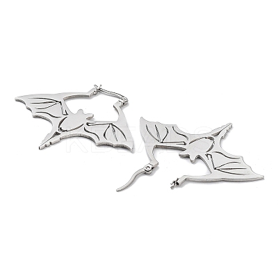 Non-Tarnish 304 Stainless Steel Bat Hoop Earrings for Women EJEW-R156-07P-1