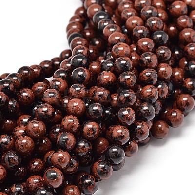 Natural Mahogany Obsidian Round Bead Strands X-G-P075-26-8mm-1