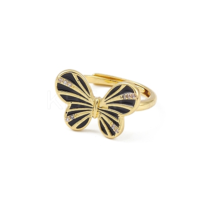 Enamel Butterfly Adjustable Ring RJEW-K240-02G-1