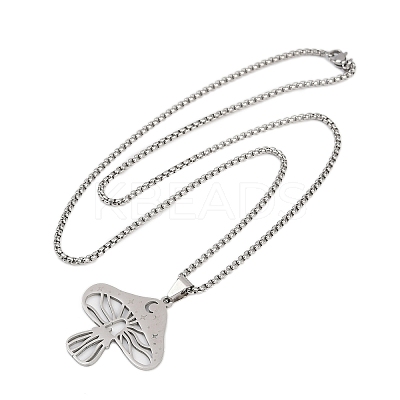 201 Stainless Steel Hollow Moon Star Mushroom Pendant Necklaces for Women LS-NJEW-K283-34P-1