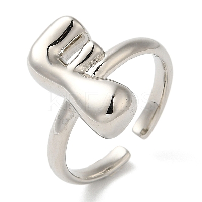 Initials Brass Open Cuff Ring for Women RJEW-N046-02F-P-1