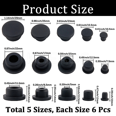 30Pcs 5 Styles Silicone Hole Plugs AJEW-GF0011-63B-1