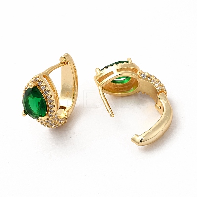 Green Cubic Zirconia Teardrop Hoop Earrings EJEW-H094-01G-1