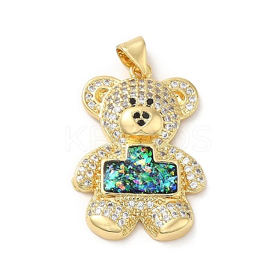 Rack Plating Brass Micro Pave Cubic Zirconia with Synthetic Opal Pendants KK-D088-37G-1