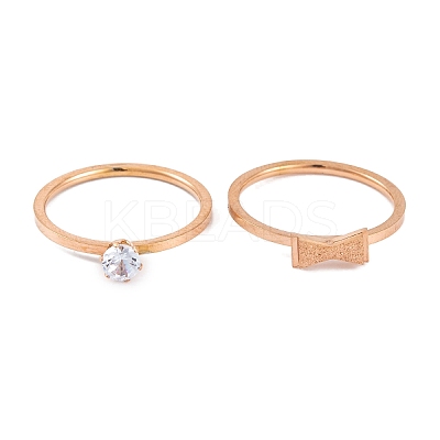 Bowknot PVD Vacuum Plating 304 Stainless Steel Finger Ring Set for Women RJEW-C086-29-RG-1