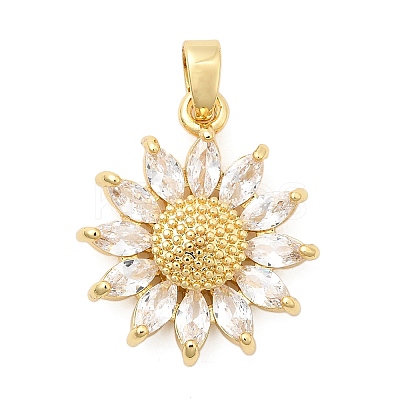 Brass Micro Pave Clear Cubic Zirconia Pendants KK-G542-04G-02-1