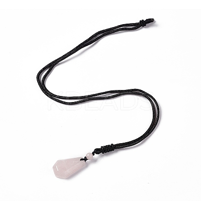 Natural Rose Quartz Hexagon Pendant Necklace with Nylon Cord NJEW-G094-A02-1