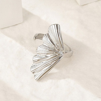 Leaf 304 Stainless Steel Open Cuff Rings for Women LS-RJEW-G338-06P-1