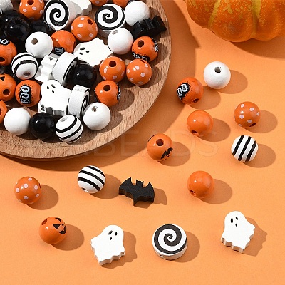 146Pcs 10 Styles Spray Painted Round Natural Schima Wood Beads WOOD-YW0001-54-1
