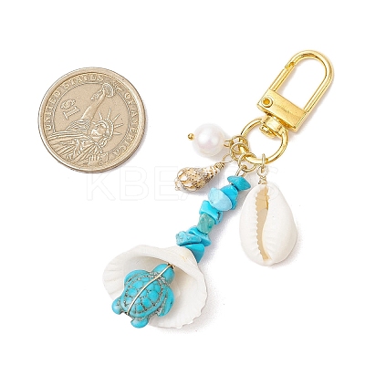 4Pcs 4 Styles Synthetic Turquoise Chip Bead and Shell Pendant Decorations HJEW-JM02915-1