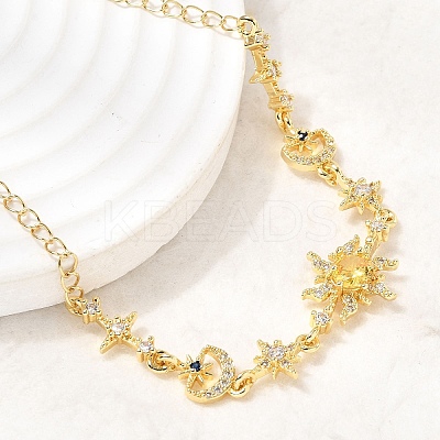 Brass Micro Pave Cubic Zirconia Sun & Moon & Star Pendant Necklaces NJEW-B157-17G-1