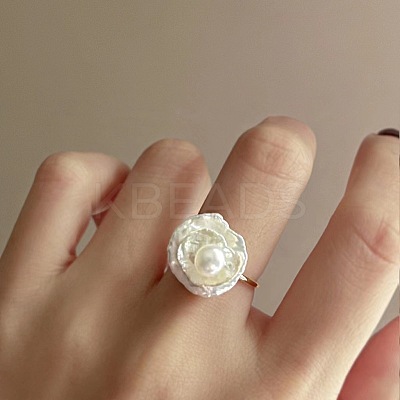 Flower Natural Freshwater Baroque Pearl with Brass Cuff Rings for Women FS-WG89D29-01-1