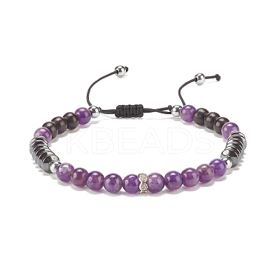 Natural Gemstone & Synthetic Hematite Braided Bead Bracelet for Women BJEW-JB08181-1