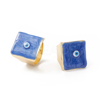 Square Enamel with Evil Eye Wide Band Finger Rings RJEW-A014-02G-04-1