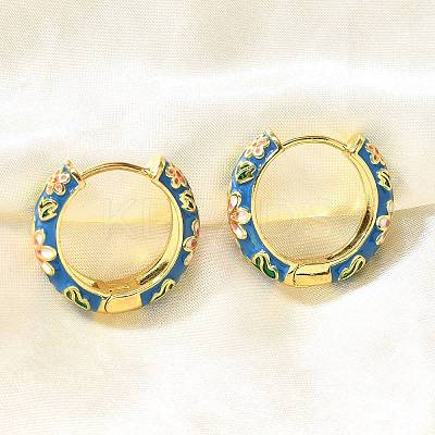 Flower Brass Enamel Hoop Earrings EJEW-R018-06G-1