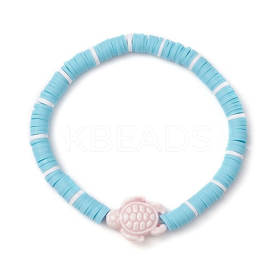 3Pcs 3 Styles Flat Round Handmade Polymer Clay Heishi Beaded Stretch Bracelets BJEW-JB11715-1