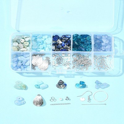 DIY Brass & Natural Gemstone Chips Dangle Earrings Jewelry Making Kits DIY-FS0006-85-1