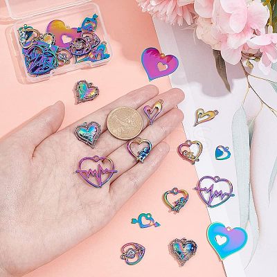 32Pcs 8 Style  Valentine's Day Ion Plating(IP) 201 Stainless Steel & Alloy Pendants STAS-UN0039-03-1