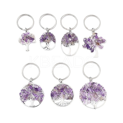 Natural Amethyst Chip & Alloy Tree of Life Pendant Keychain KEYC-JKC00648-06-1