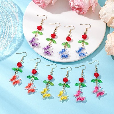 Glass Seed Beads Butterfly Dangle Earrings EJEW-MZ00347-1