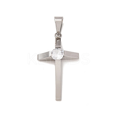 304 Stainless Steel Micro Pave Cubic Zirconia Charms STAS-P421-09P-1