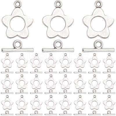 120Pcs Flower Tibetan Style Alloy Toggle Clasps FIND-SP0001-59-1
