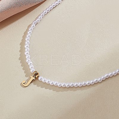 Imitation Pearl with Stainless Steel Pendants Necklaces NJEW-LP0001-51J-G-1