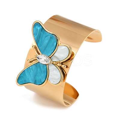 304 Stainless Steel Acrylic Cuff Bangles for Women LS-BJEW-A049-05G-02-1